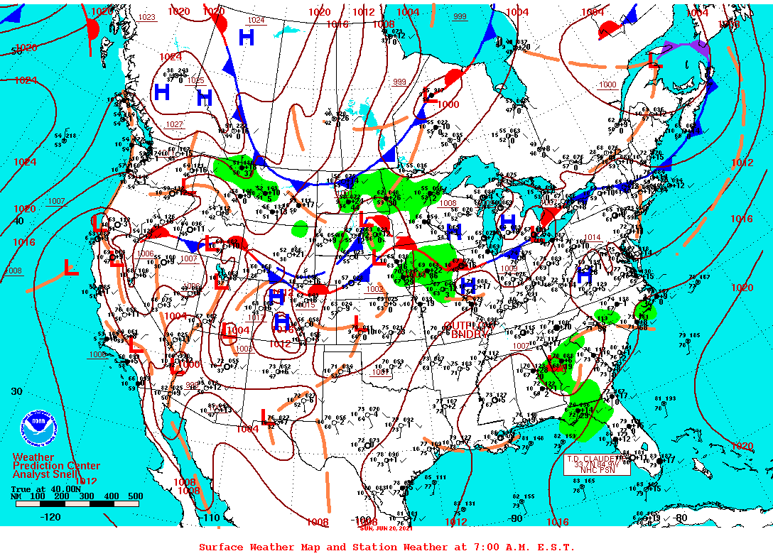 Daily 7:00 AM E.S.T. Surface Map and Station Weather