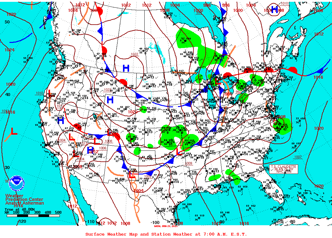 Daily 7:00 AM E.S.T. Surface Map and Station Weather