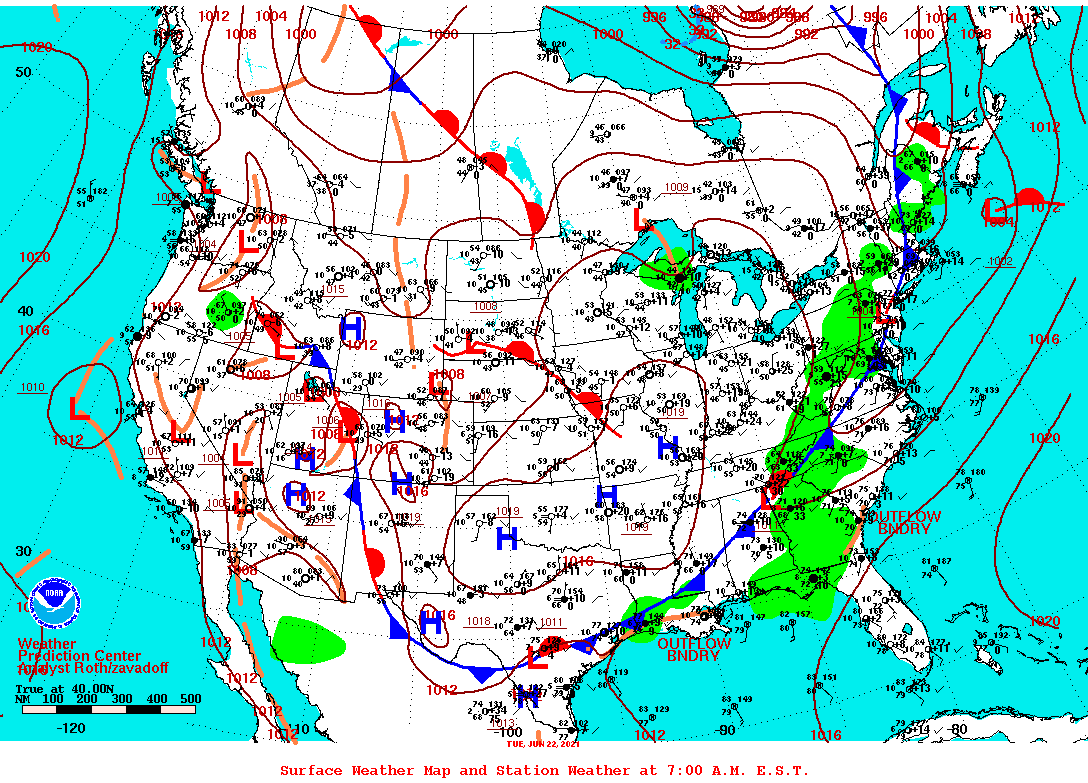Daily 7:00 AM E.S.T. Surface Map and Station Weather