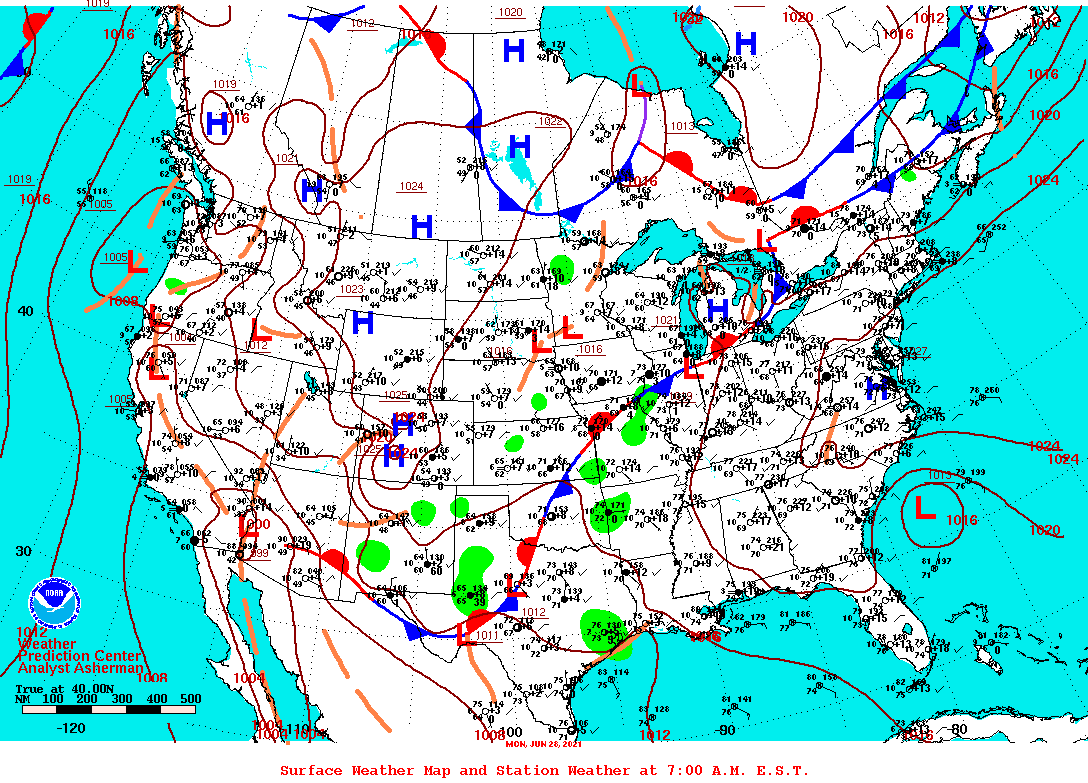 Daily 7:00 AM E.S.T. Surface Map and Station Weather