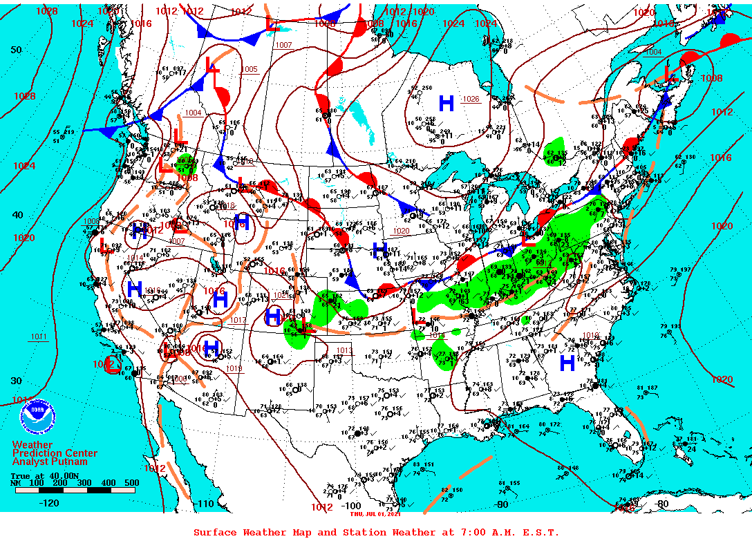 Daily 7:00 AM E.S.T. Surface Map and Station Weather