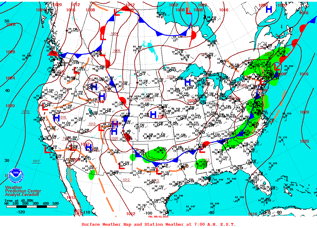 Daily 7:00 AM E.S.T. Surface Map and Station Weather