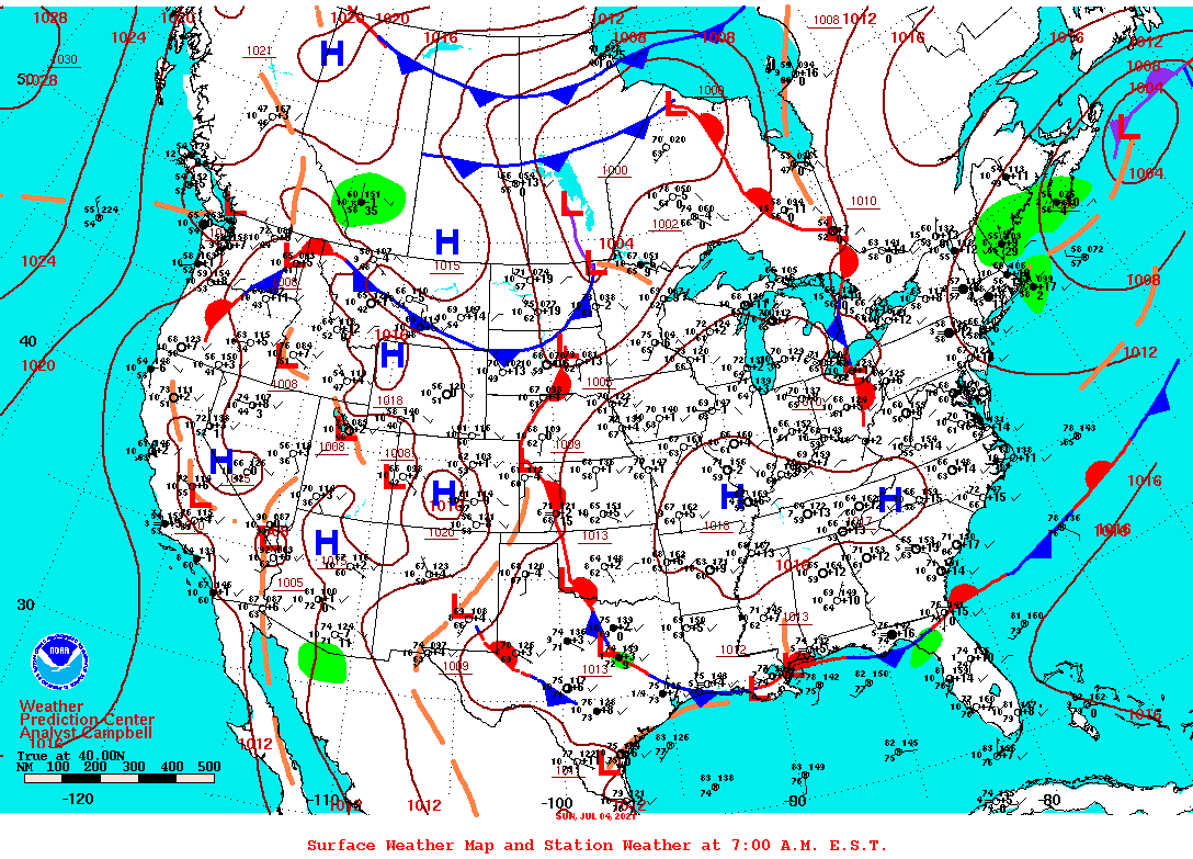 Daily 7:00 AM E.S.T. Surface Map and Station Weather