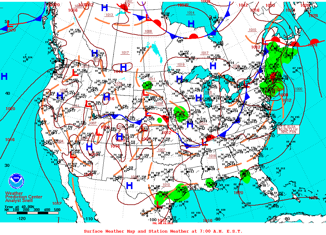 Daily 7:00 AM E.S.T. Surface Map and Station Weather