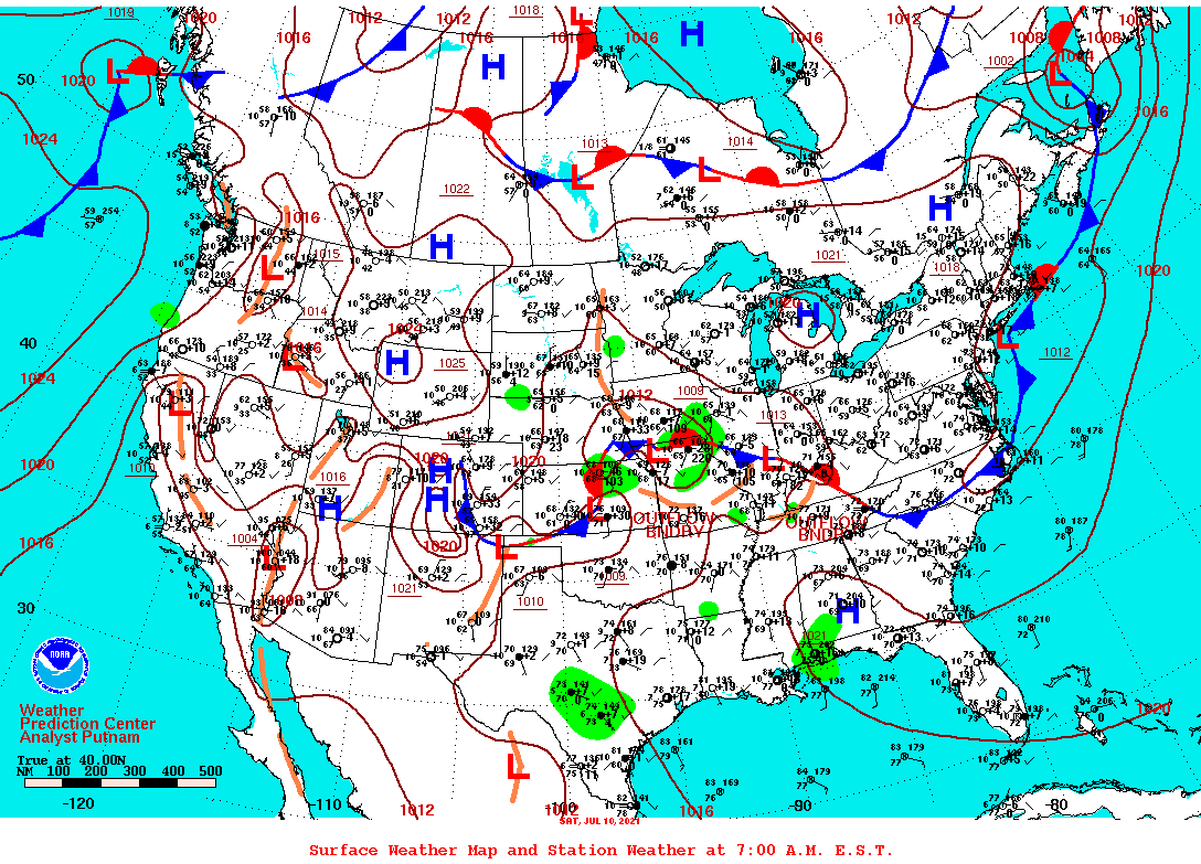 Daily 7:00 AM E.S.T. Surface Map and Station Weather
