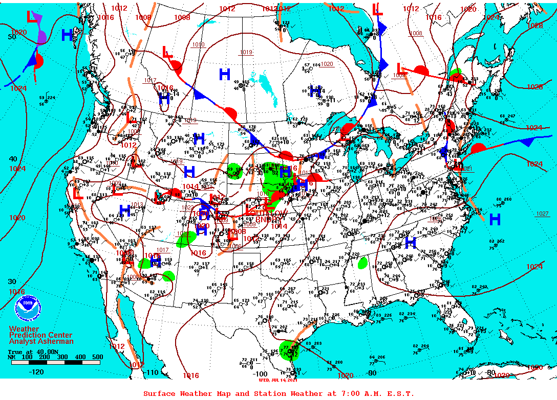 Daily 7:00 AM E.S.T. Surface Map and Station Weather