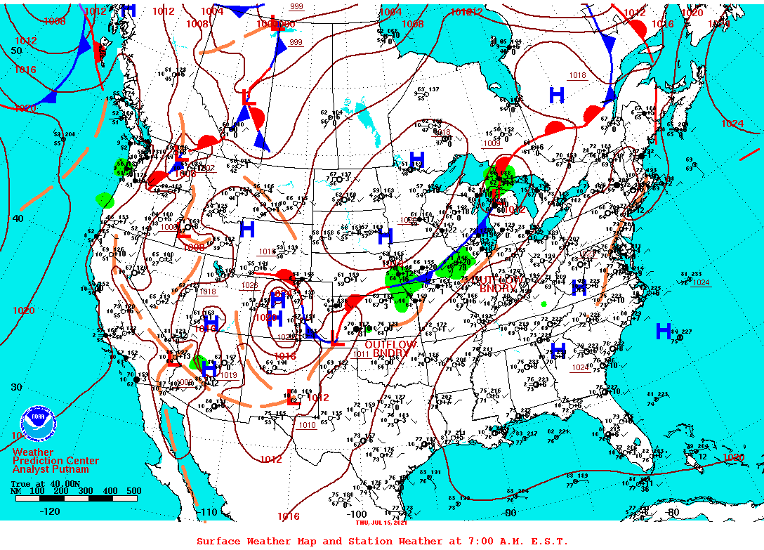 Daily 7:00 AM E.S.T. Surface Map and Station Weather