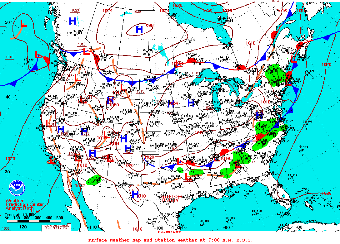Daily 7:00 AM E.S.T. Surface Map and Station Weather