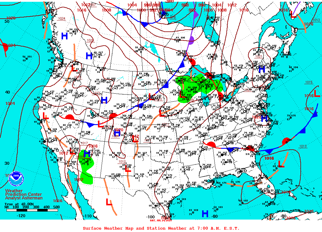Daily 7:00 AM E.S.T. Surface Map and Station Weather