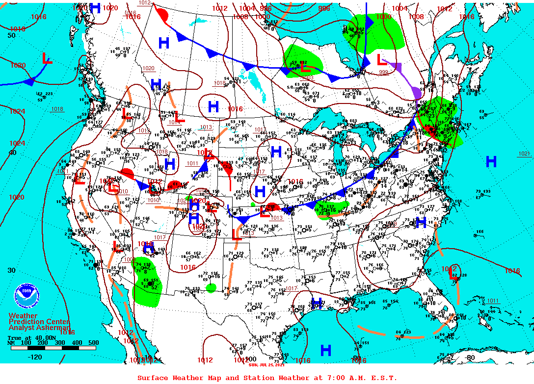 Daily 7:00 AM E.S.T. Surface Map and Station Weather
