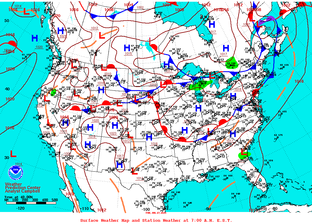 Daily 7:00 AM E.S.T. Surface Map and Station Weather