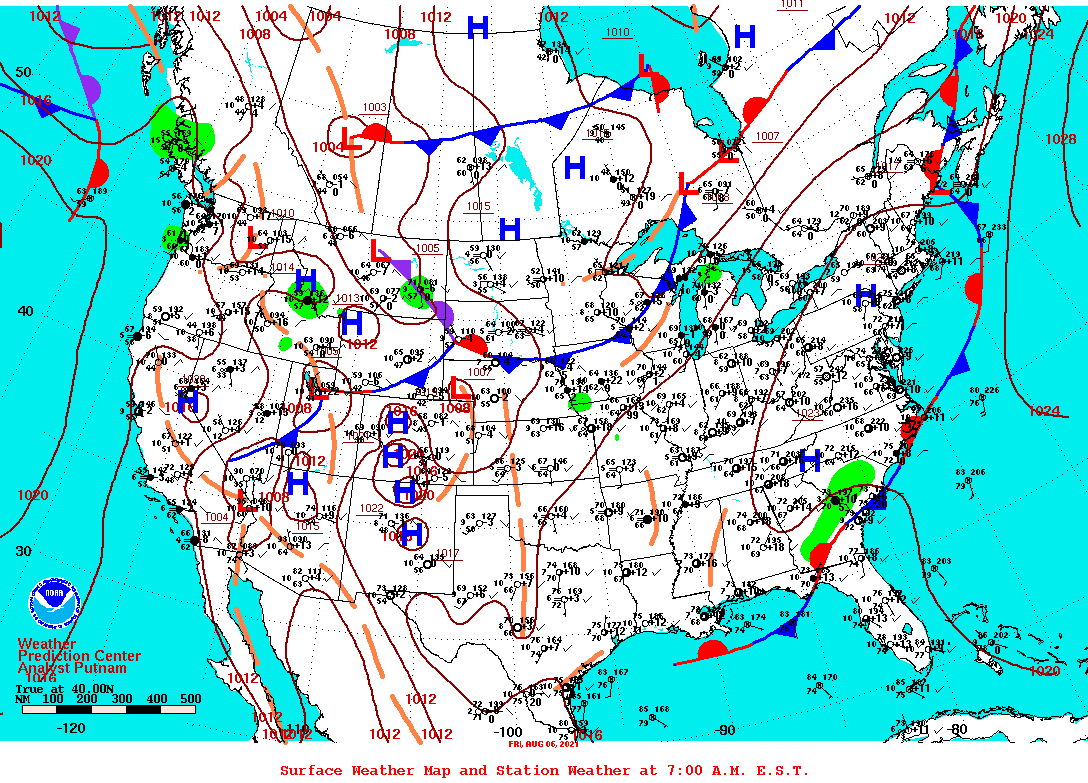 Daily 7:00 AM E.S.T. Surface Map and Station Weather