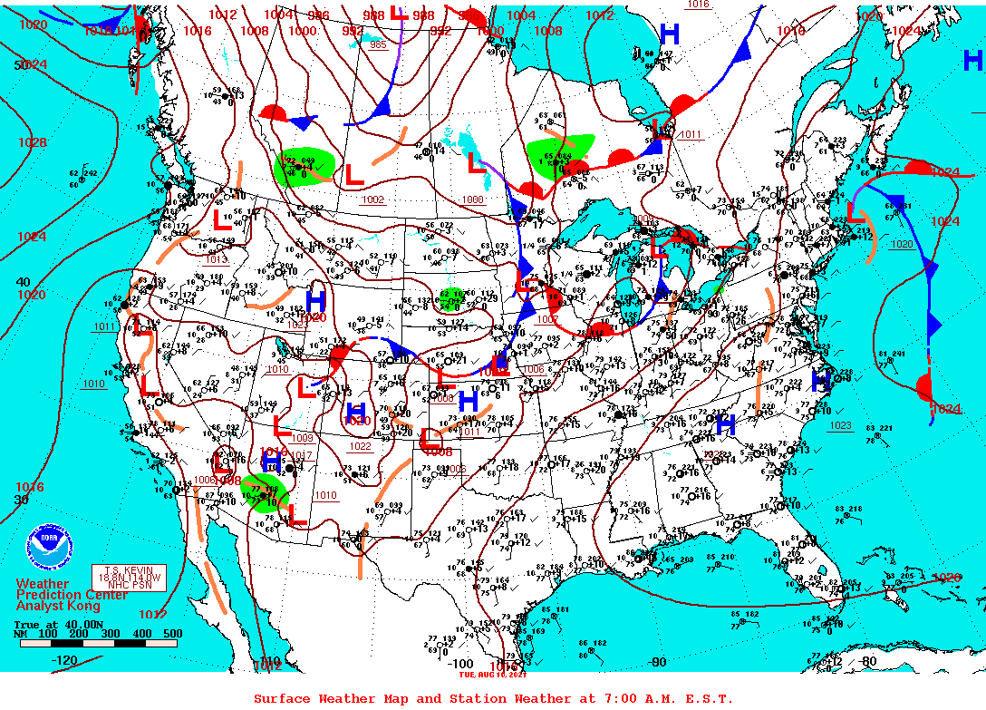 Daily 7:00 AM E.S.T. Surface Map and Station Weather