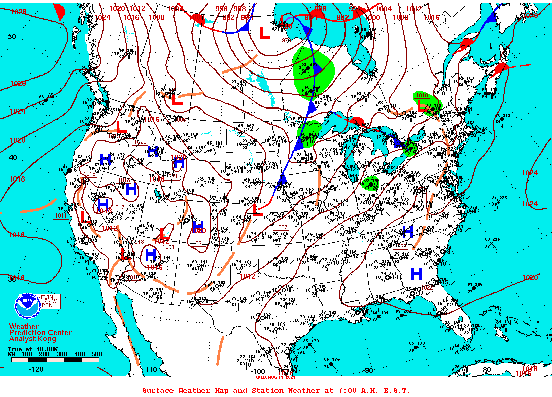 Daily 7:00 AM E.S.T. Surface Map and Station Weather