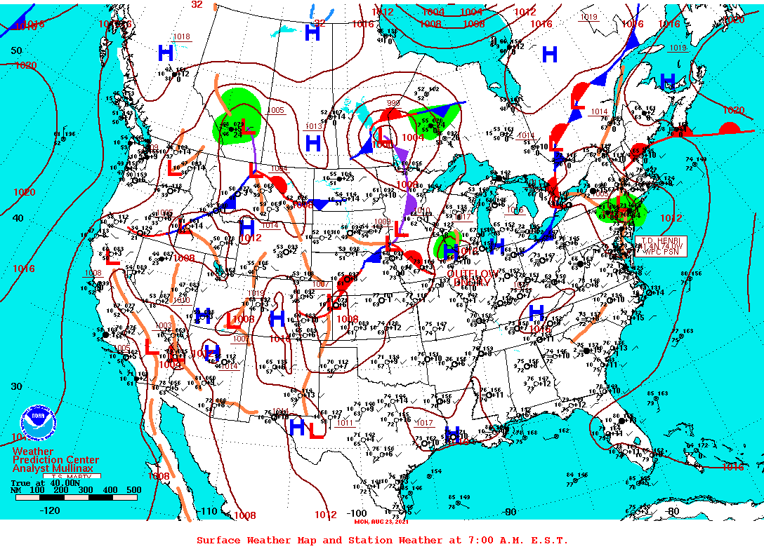 Daily 7:00 AM E.S.T. Surface Map and Station Weather
