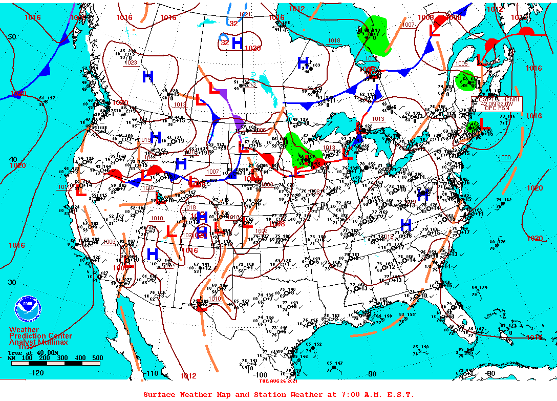 Daily 7:00 AM E.S.T. Surface Map and Station Weather
