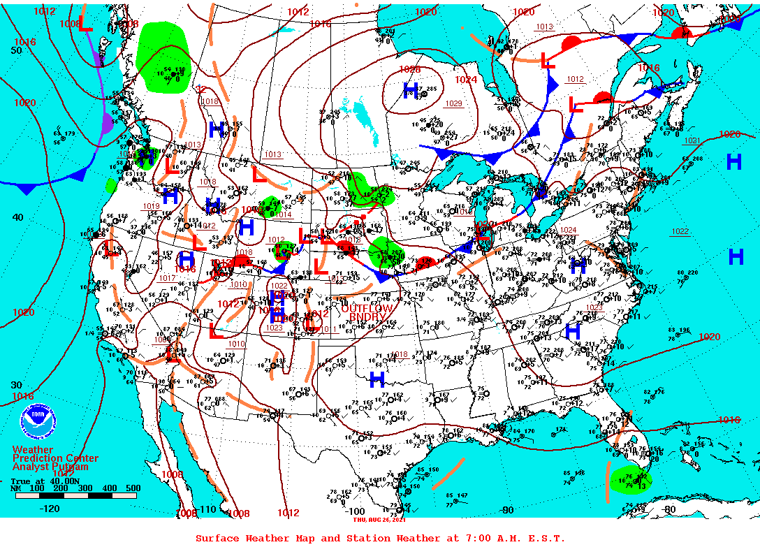 Daily 7:00 AM E.S.T. Surface Map and Station Weather
