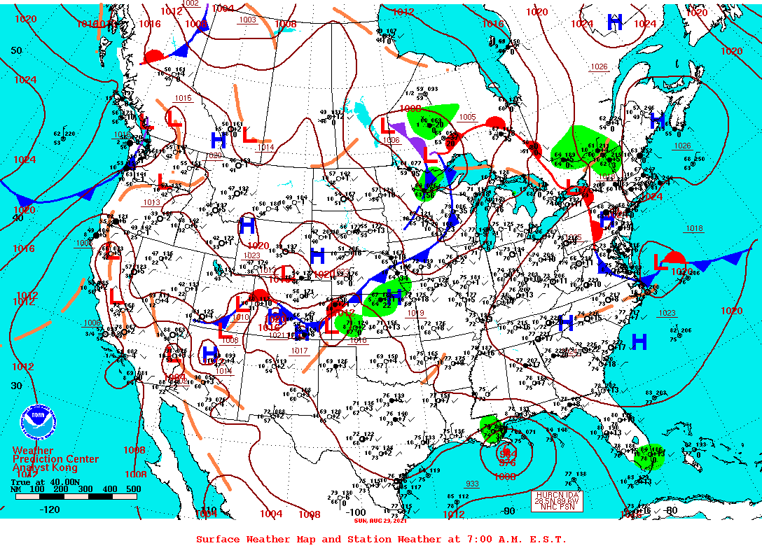 Daily 7:00 AM E.S.T. Surface Map and Station Weather