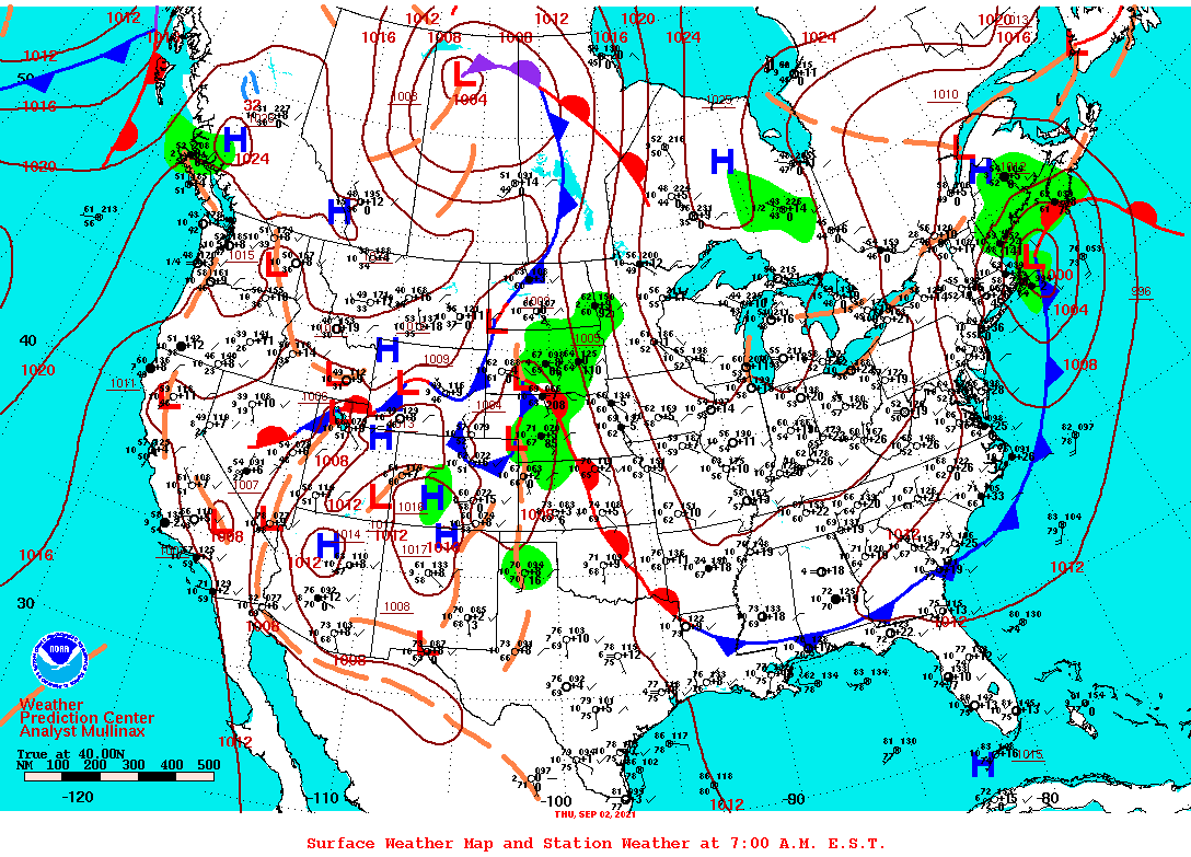 Daily 7:00 AM E.S.T. Surface Map and Station Weather