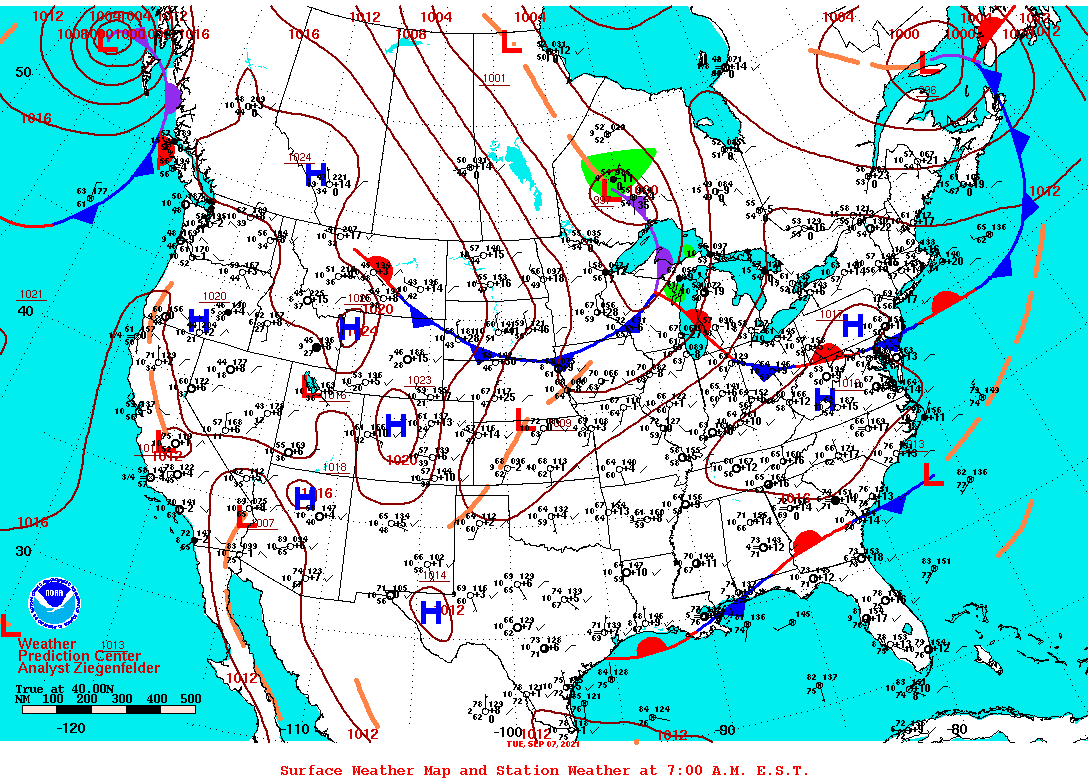 Daily 7:00 AM E.S.T. Surface Map and Station Weather