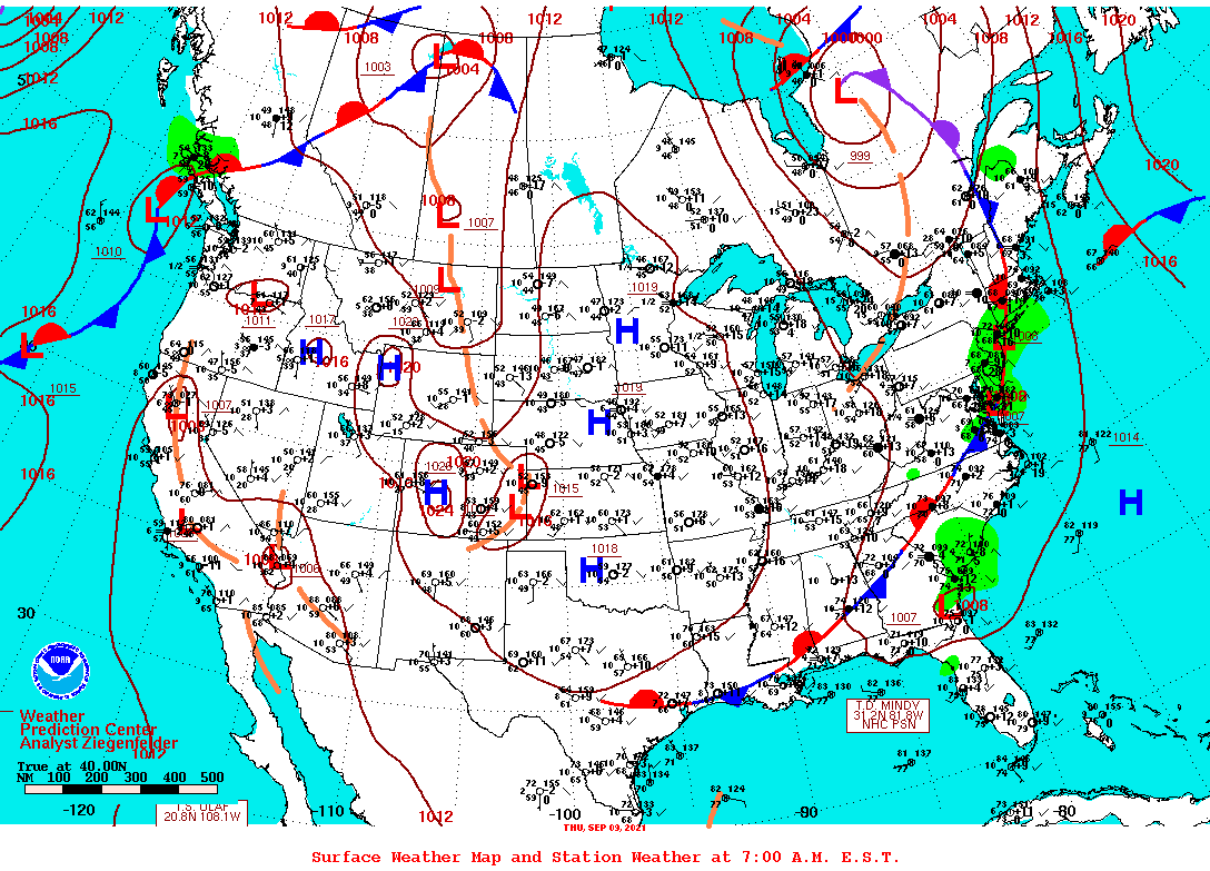 Daily 7:00 AM E.S.T. Surface Map and Station Weather