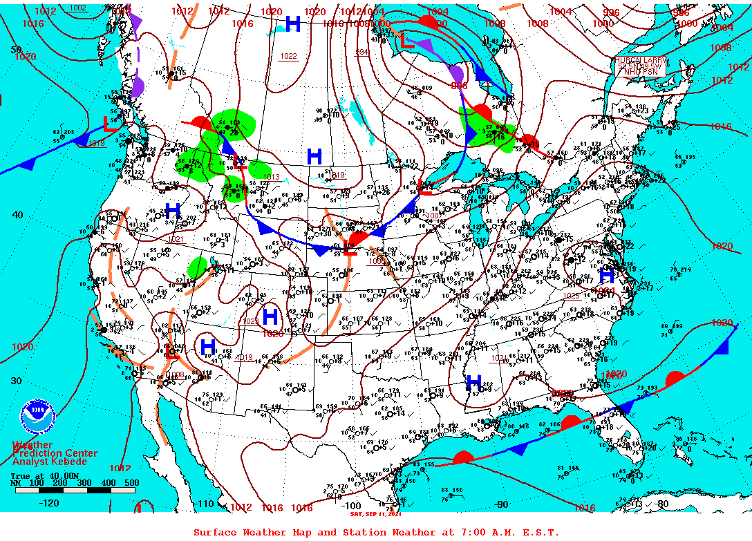 Daily 7:00 AM E.S.T. Surface Map and Station Weather