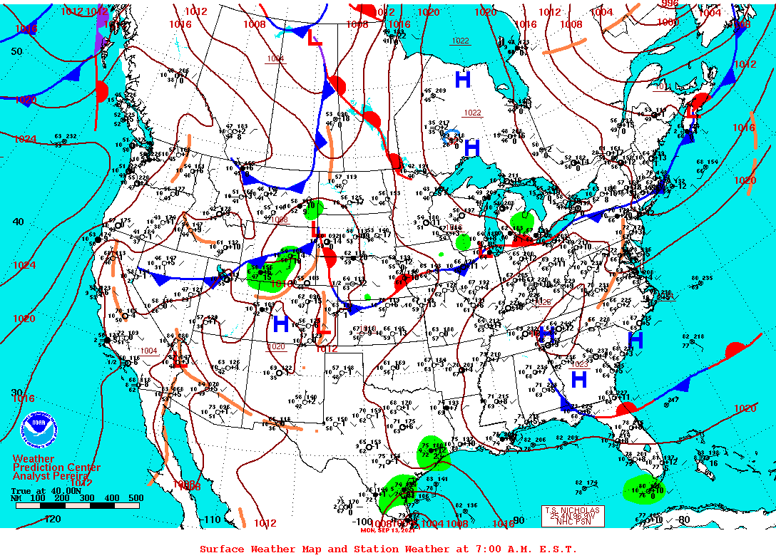 Daily 7:00 AM E.S.T. Surface Map and Station Weather