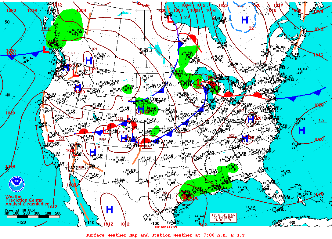 Daily 7:00 AM E.S.T. Surface Map and Station Weather