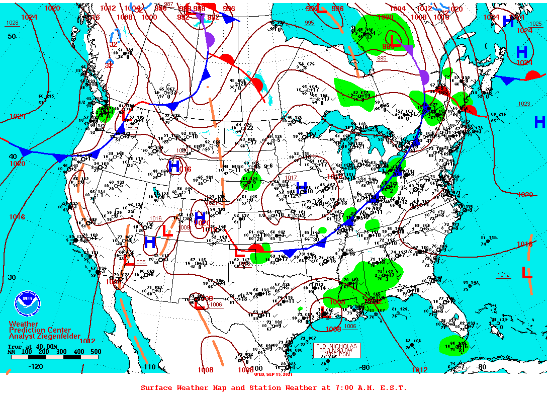 Daily 7:00 AM E.S.T. Surface Map and Station Weather