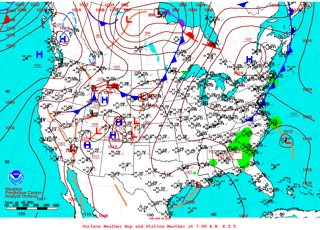 Daily 7:00 AM E.S.T. Surface Map and Station Weather