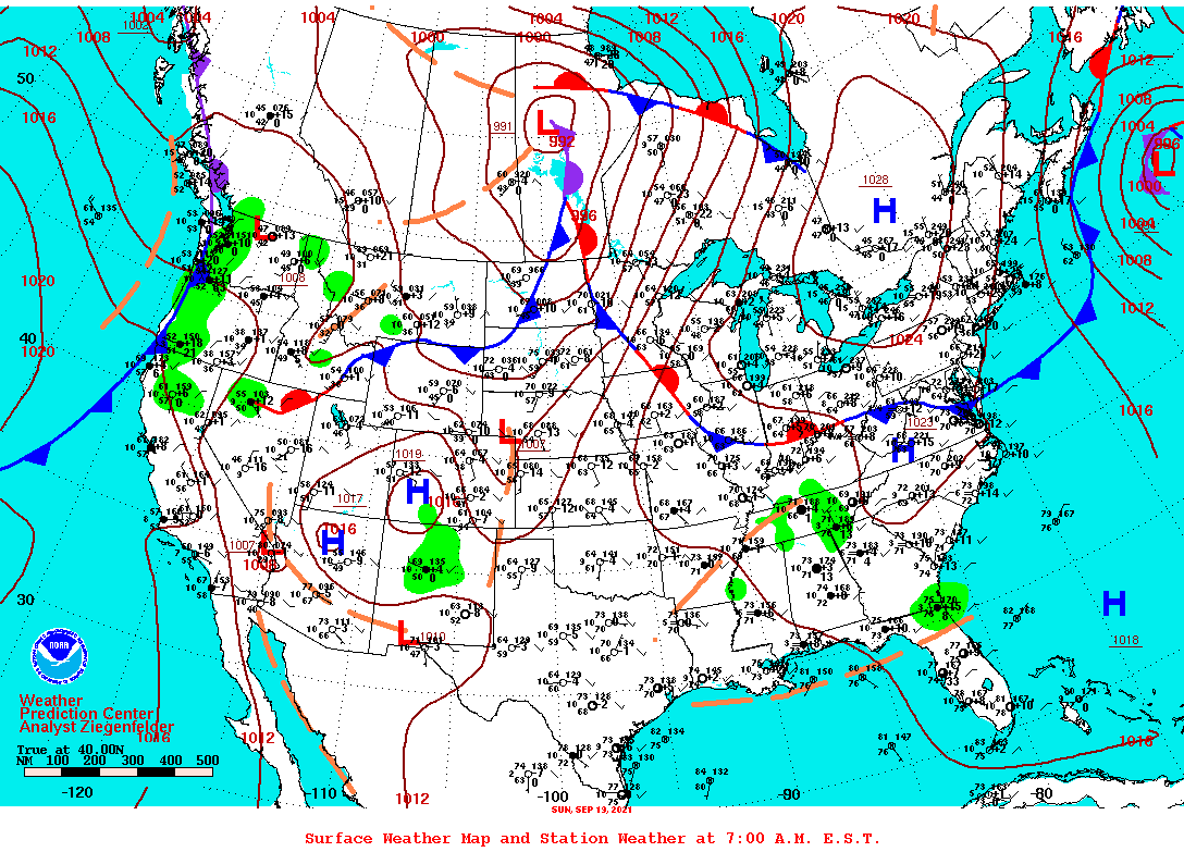 Daily 7:00 AM E.S.T. Surface Map and Station Weather