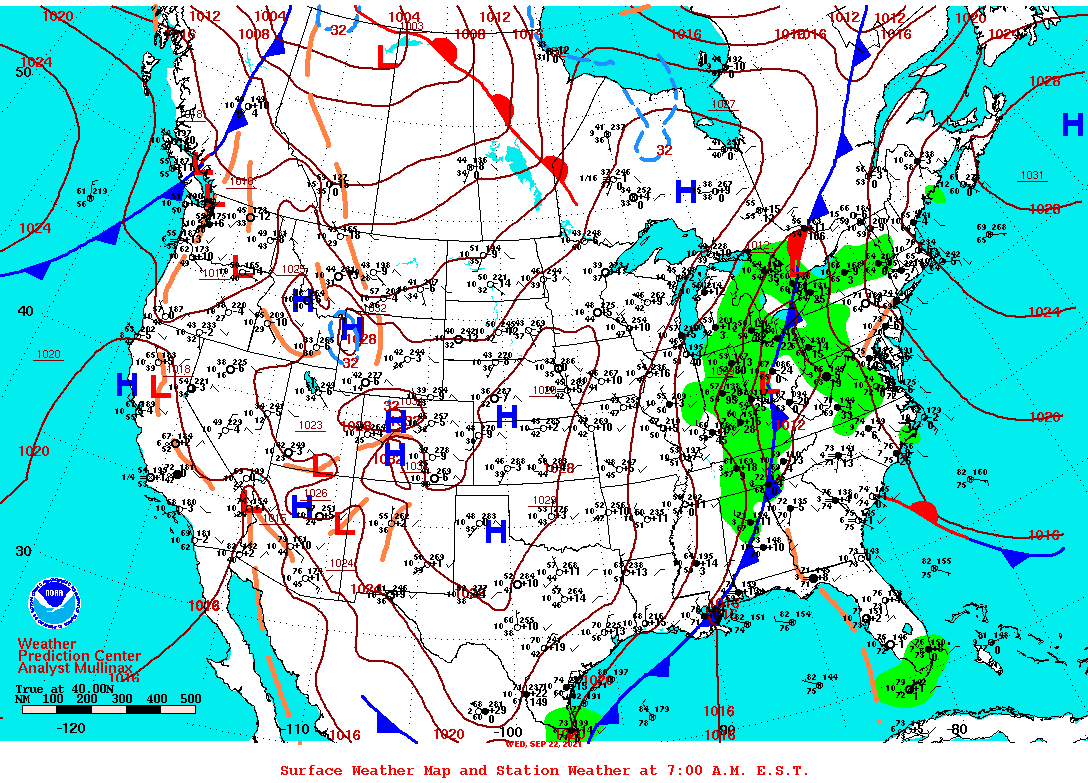 Daily 7:00 AM E.S.T. Surface Map and Station Weather