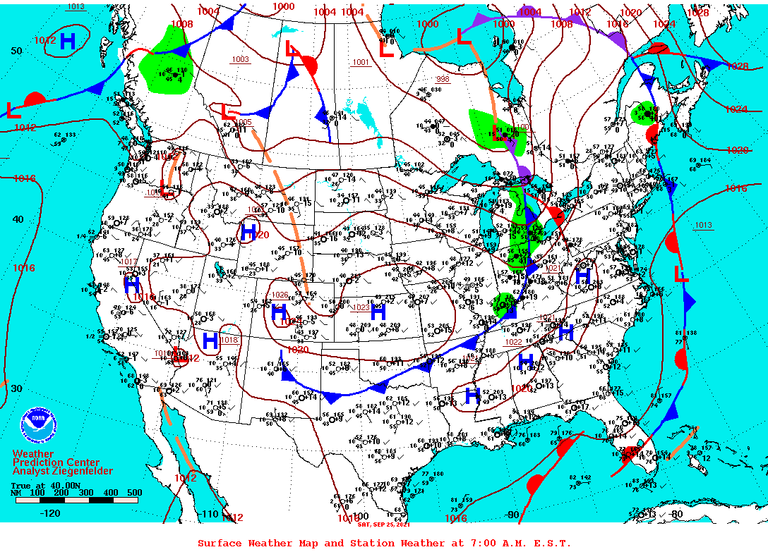 Daily 7:00 AM E.S.T. Surface Map and Station Weather