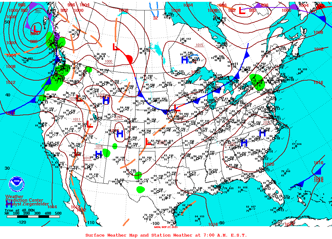 Daily 7:00 AM E.S.T. Surface Map and Station Weather