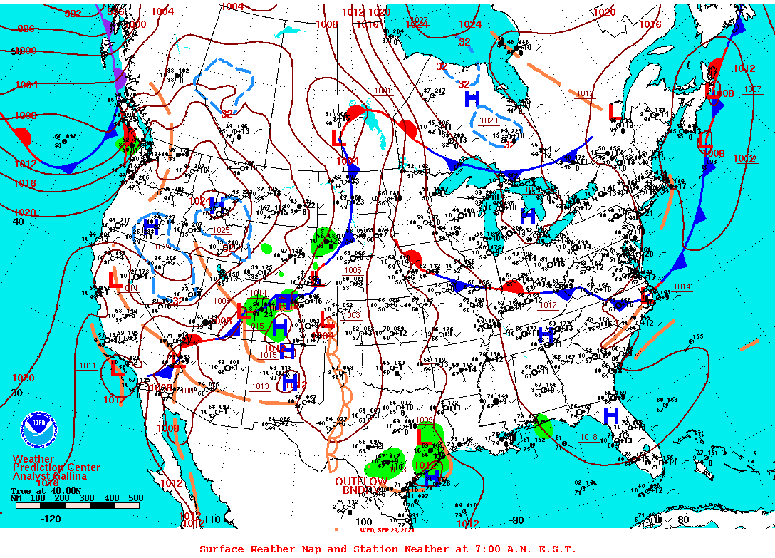 Daily 7:00 AM E.S.T. Surface Map and Station Weather