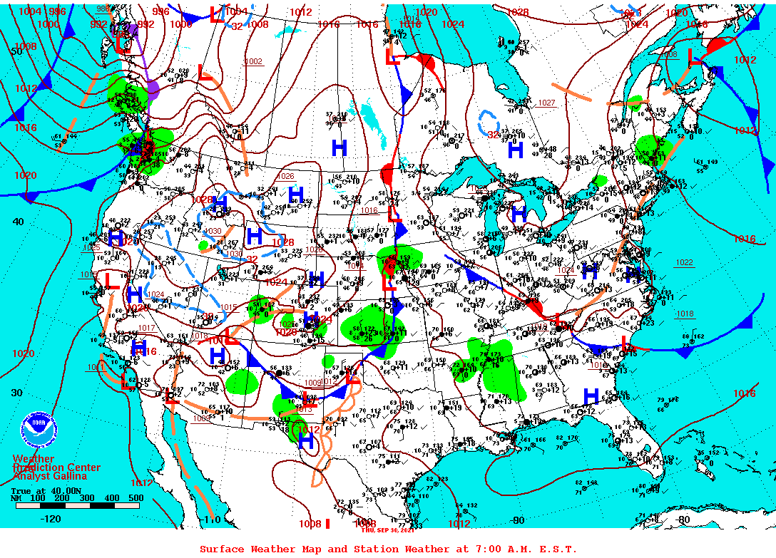 Daily 7:00 AM E.S.T. Surface Map and Station Weather