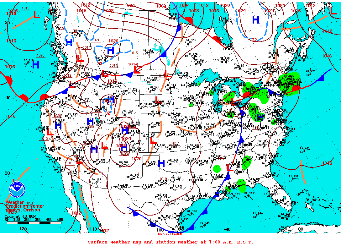 Daily 7:00 AM E.S.T. Surface Map and Station Weather