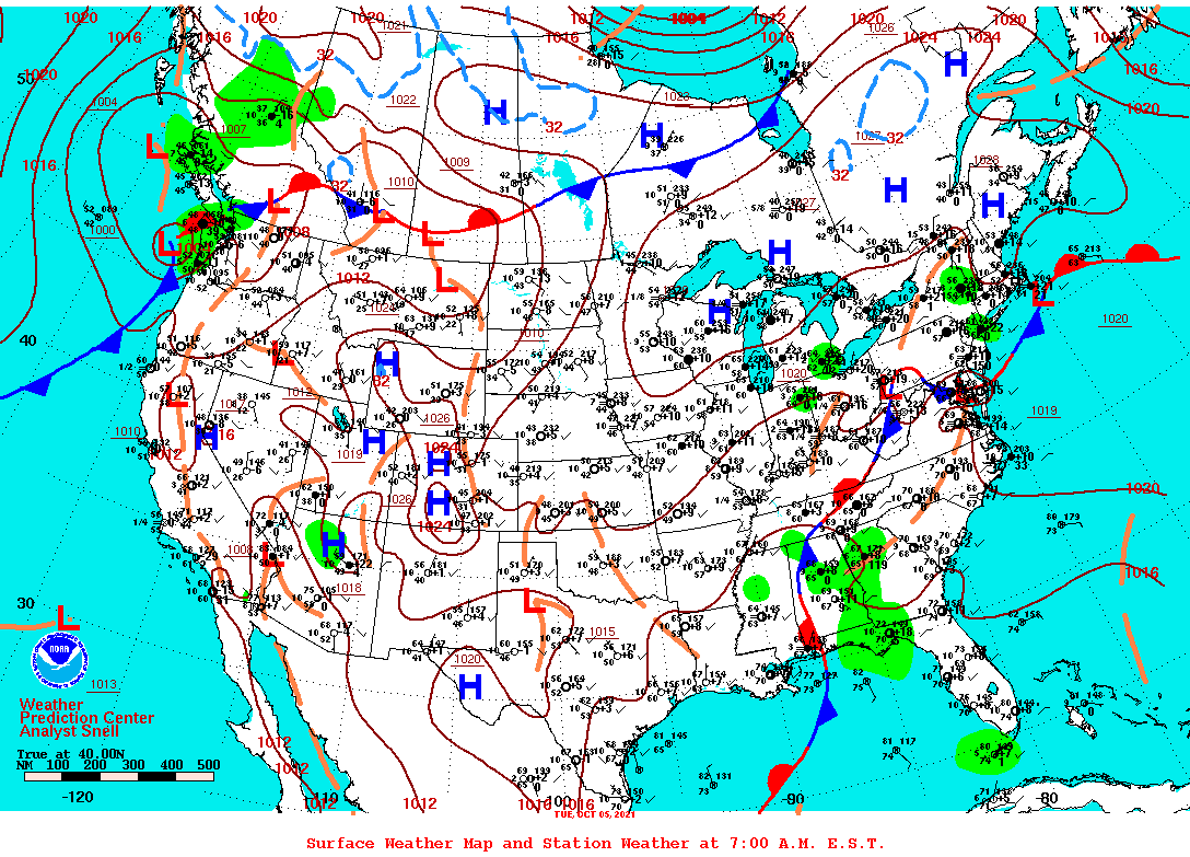 Daily 7:00 AM E.S.T. Surface Map and Station Weather