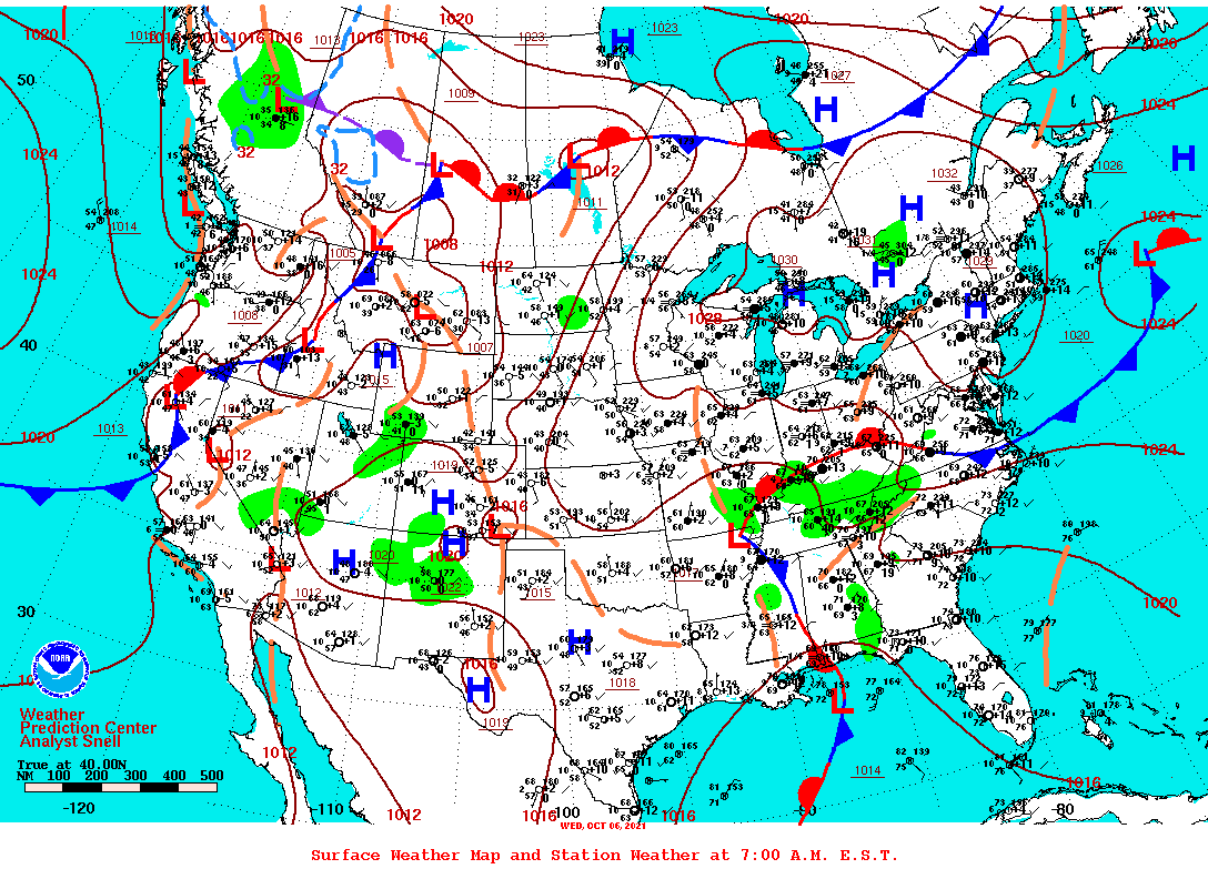 Daily 7:00 AM E.S.T. Surface Map and Station Weather