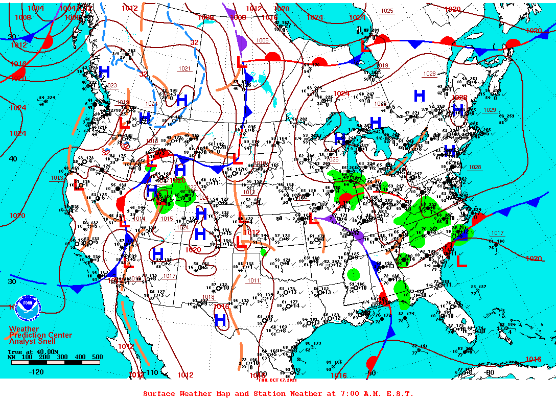Daily 7:00 AM E.S.T. Surface Map and Station Weather