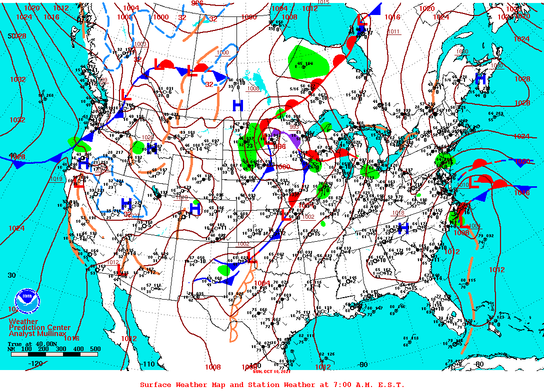 Daily 7:00 AM E.S.T. Surface Map and Station Weather