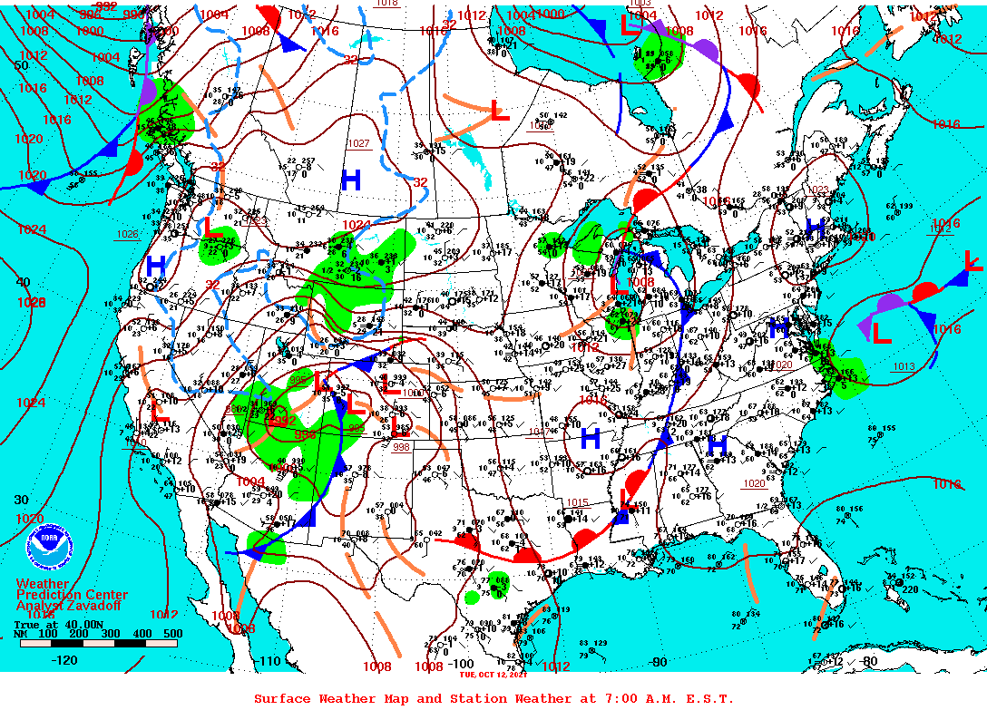 Daily 7:00 AM E.S.T. Surface Map and Station Weather
