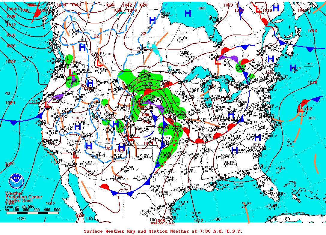 Daily 7:00 AM E.S.T. Surface Map and Station Weather