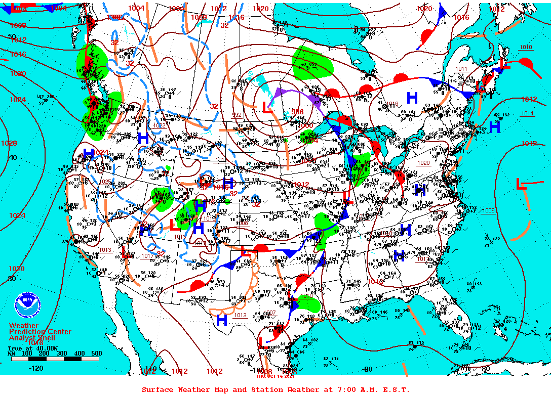 Daily 7:00 AM E.S.T. Surface Map and Station Weather
