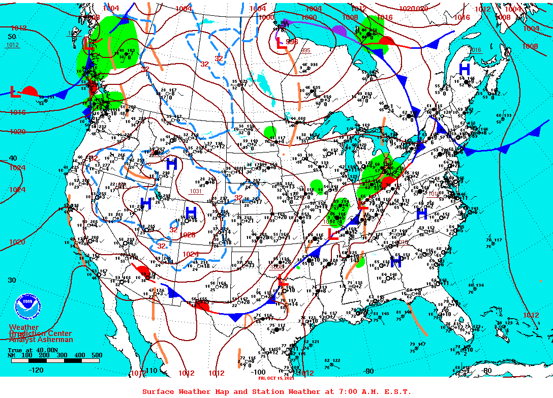 Daily 7:00 AM E.S.T. Surface Map and Station Weather