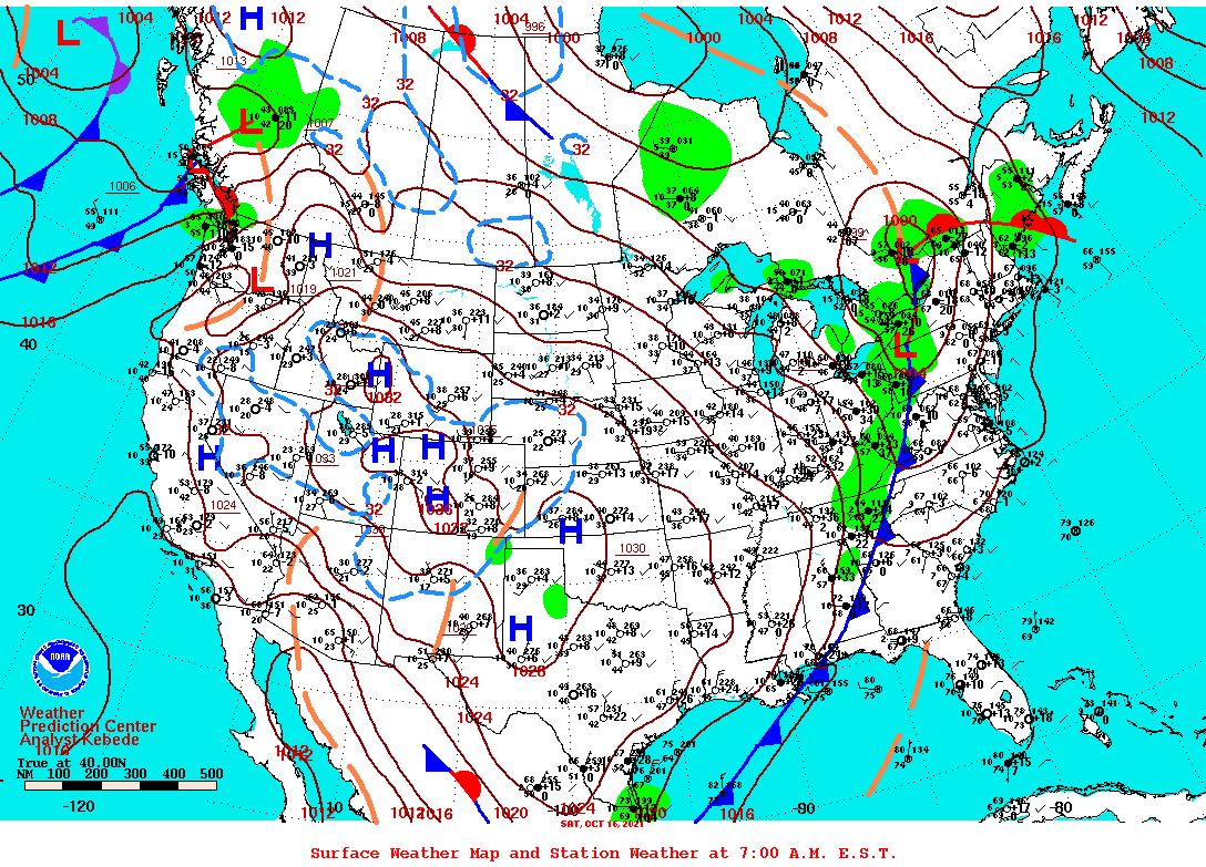 Daily 7:00 AM E.S.T. Surface Map and Station Weather