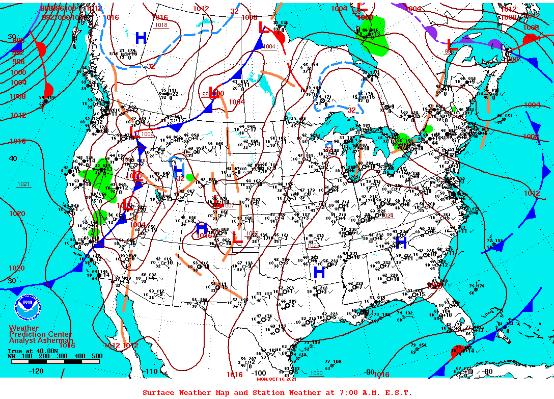 Daily 7:00 AM E.S.T. Surface Map and Station Weather