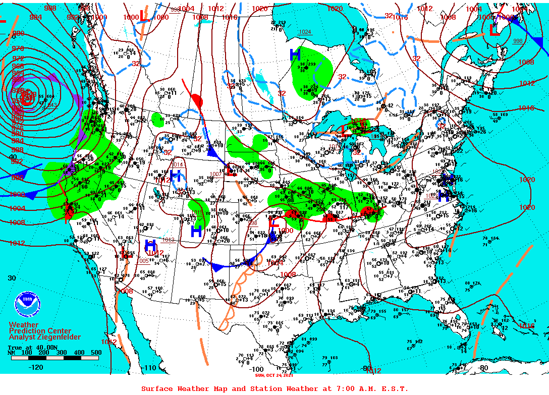 Daily 7:00 AM E.S.T. Surface Map and Station Weather