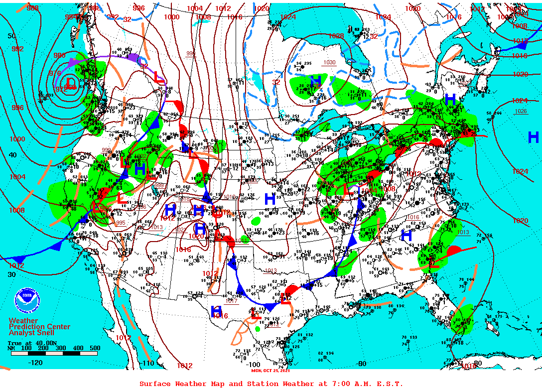 Daily 7:00 AM E.S.T. Surface Map and Station Weather