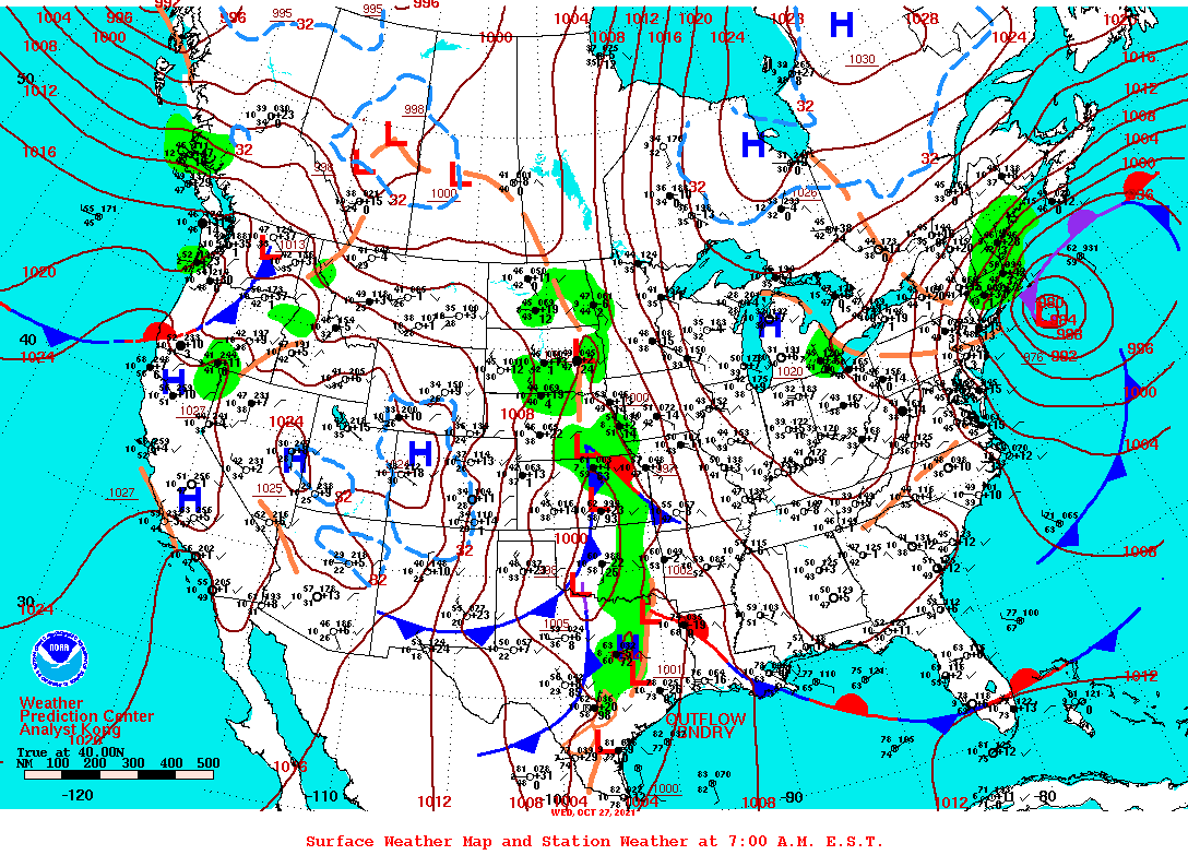 Daily 7:00 AM E.S.T. Surface Map and Station Weather
